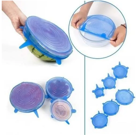 Kit 6 Tampas Panela Silicone Pote Forma Universal Elásticas